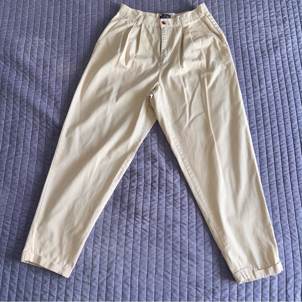 Vintage Essentials Women's Cream Pintuck Ankle Pants Size 10P